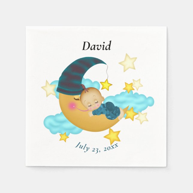 Servilleta De Papel Gorra azul oscuro bebé en una luna (Anverso)