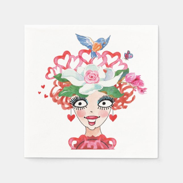 Servilleta De Papel Gorra de Aves Flowers Lady (Anverso)
