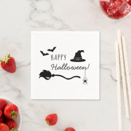 Servilleta De Papel Gorra De Brujas Y Escoba Con Araña Y Bats Hallowee