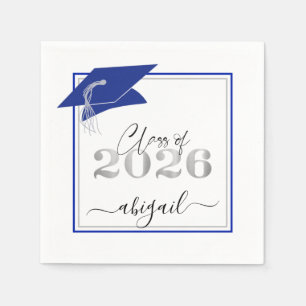 Servilleta De Papel Gorra de Graduación 2026 Azul Real Letra Plateada