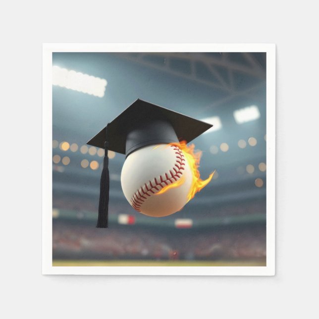 Servilleta De Papel Gorra de graduación en un globo de béisbol en llam (Anverso)