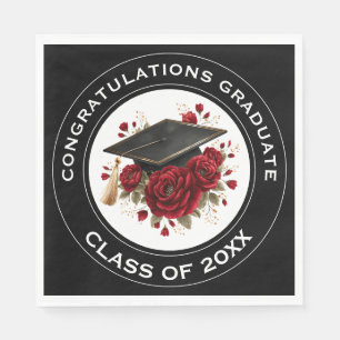 Servilleta De Papel Gorra de Graduación y Rosas Rojas Clase de 20XX