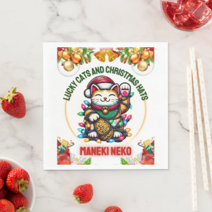 Servilleta De Papel Gorra de Navidades de Encanto Afortunado del gato 