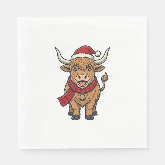 Servilleta De Papel Gorra de Santa de vaca de las Highlands de Navidad (Anverso)
