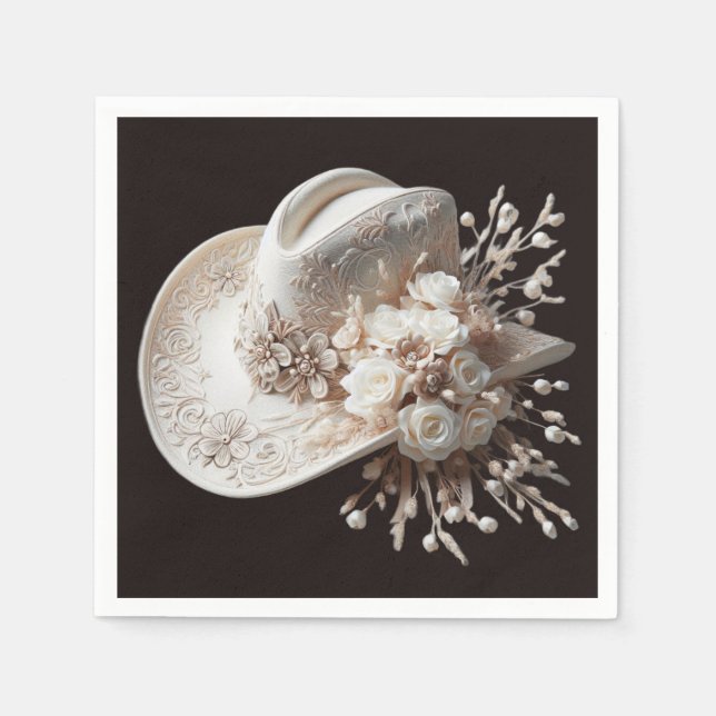 Servilleta De Papel Gorra de vaca blanca con flores (Anverso)