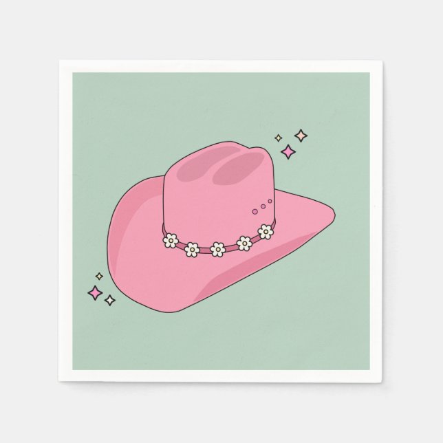 Servilleta De Papel Gorra De Vaquero Preppy Rosa Y Verde (Anverso)