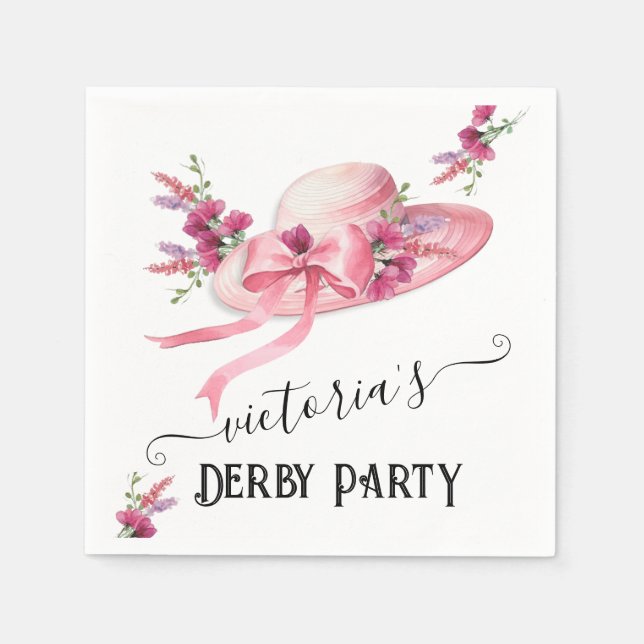 Servilleta De Papel Gorra floral rosa Derby Bridal Shower (Anverso)