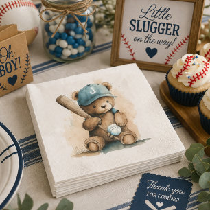 Servilleta De Papel Gorra Monograma Oso de Peluche Béisbol Bate Pelota