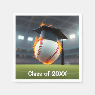 Servilleta De Papel Gorra negra de graduación en un globo de béisbol e