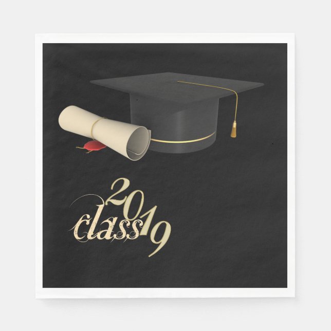 Servilleta De Papel Gorrito de graduación, diploma, clase 2019 (Anverso)