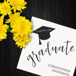 Servilleta De Papel Gorrito de graduación minimalista negro y blanco G