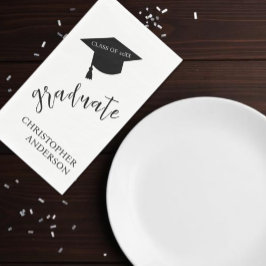 Servilleta De Papel Gorrito de graduación minimalista negro y blanco G