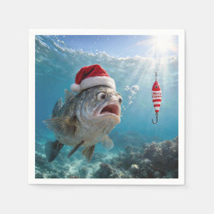 Servilleta De Papel Gorro de Papá Noel en un pez grande