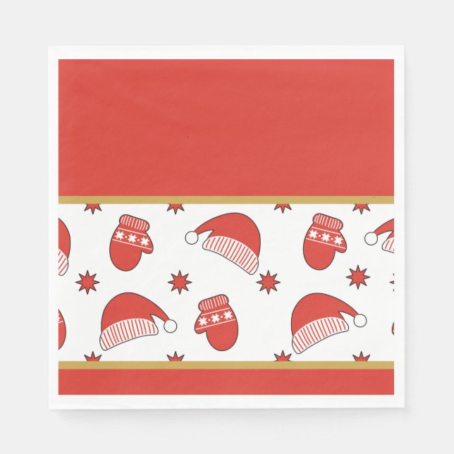 Servilleta De Papel Gorros y mitones de Navidad (Anverso)