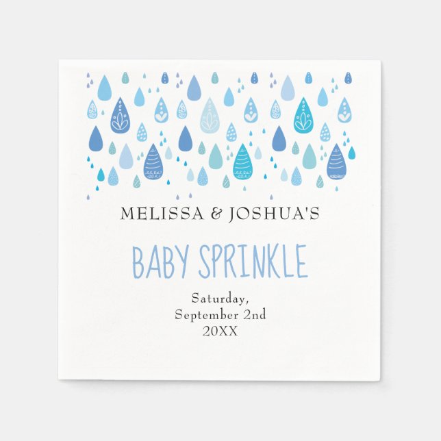 Servilleta De Papel Gotas de lluvia azul cúrcuma Baby Shower / Sprinkl (Anverso)