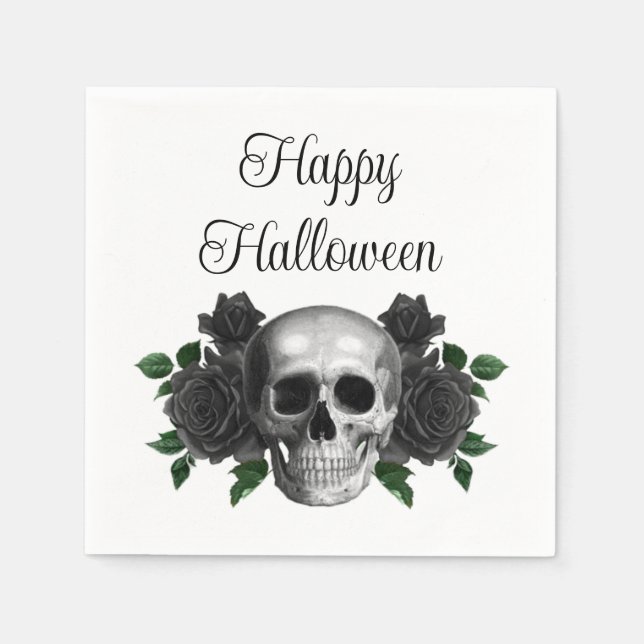 Servilleta De Papel Gothic Black Floral Skull Halloween (Anverso)
