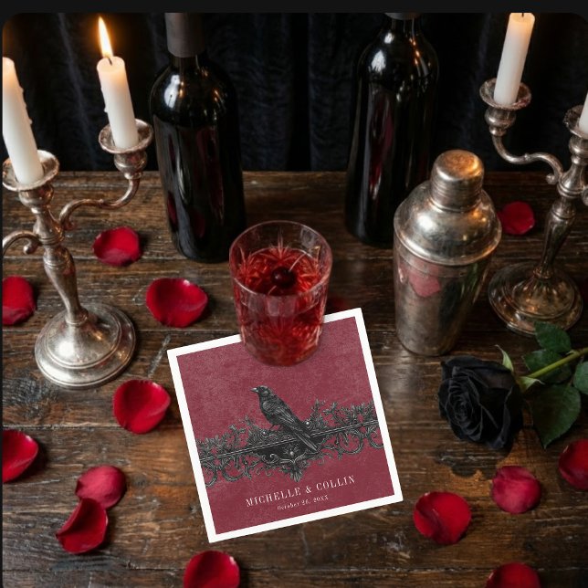 Servilleta De Papel Gothic Black Raven Wine Darkly Ever After Wedding (Gothic Black Raven Wine Darkly Ever After Wedding Napkins)