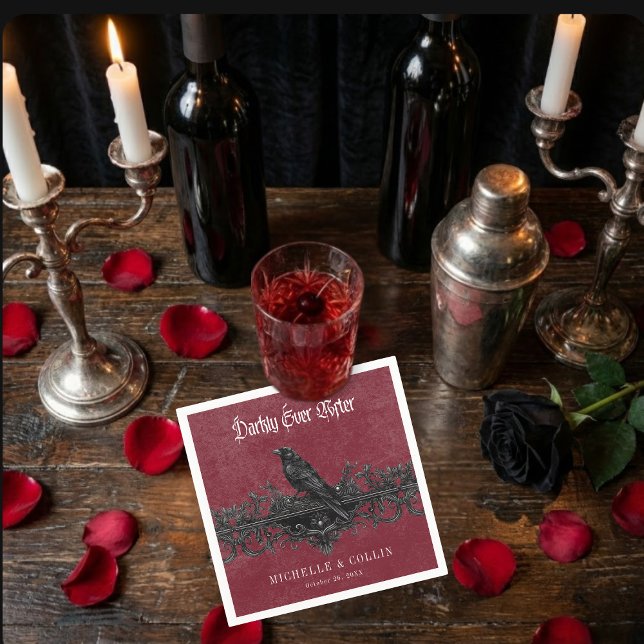 Servilleta De Papel Gothic Black Raven Wine Darkly Ever After Wedding (Gothic Black Raven Wine Darkly Ever After Wedding Napkins)