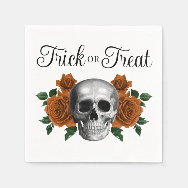 Servilleta De Papel Gothic Floral Skull Trick Or Treat Halloween (Anverso)