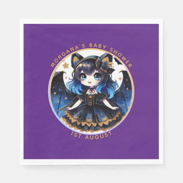 Servilleta De Papel Gótico Baby Girl Shower Bat Vampis Partyware (Anverso)