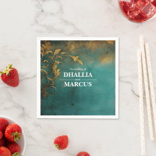 Servilleta De Papel Gótico Floral Verde azulado Y Oro