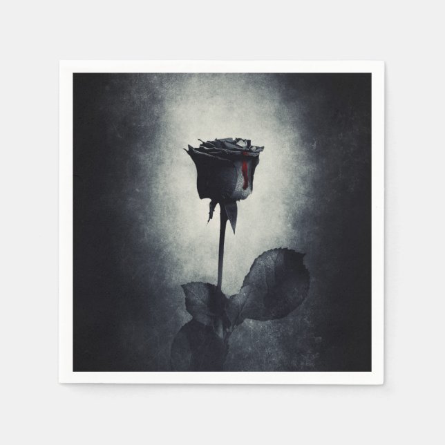 Servilleta De Papel Gótico Rosa negro goteando sangre macabra (Anverso)