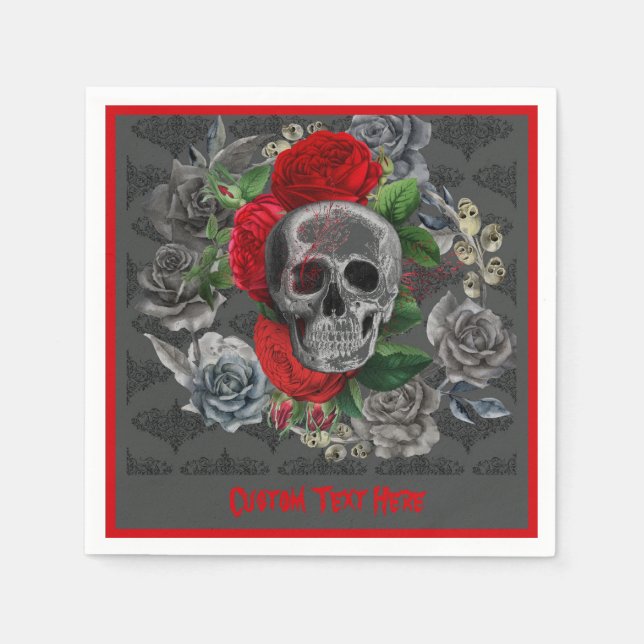 Servilleta De Papel Gótico Skeleton Roses Roses Rojos Cráneo Gótico Pe (Anverso)