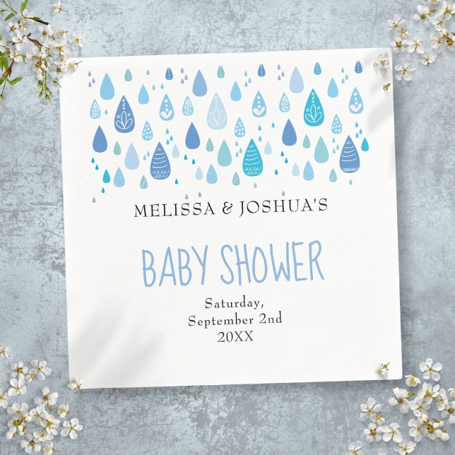 Servilleta De Papel Gotitas de lluvia azules lindas para Baby Shower (Cute Blue Raindrops Couples Baby Shower Sprinkle Napkins)