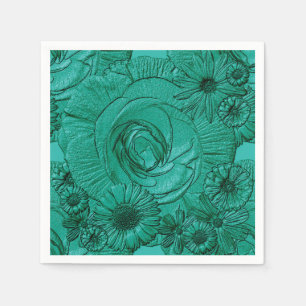 Servilleta De Papel Grabado en relieve Flowers-Jade Green-COCKTAIL NAP