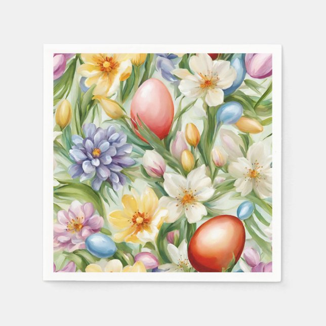 Servilleta De Papel Graceful Apple Blossom, Tulips y Huevos de Pascua (Anverso)