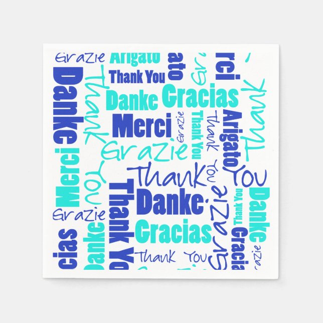 Servilleta De Papel Gracias a Blue and Turquoise Multilingual (Anverso)