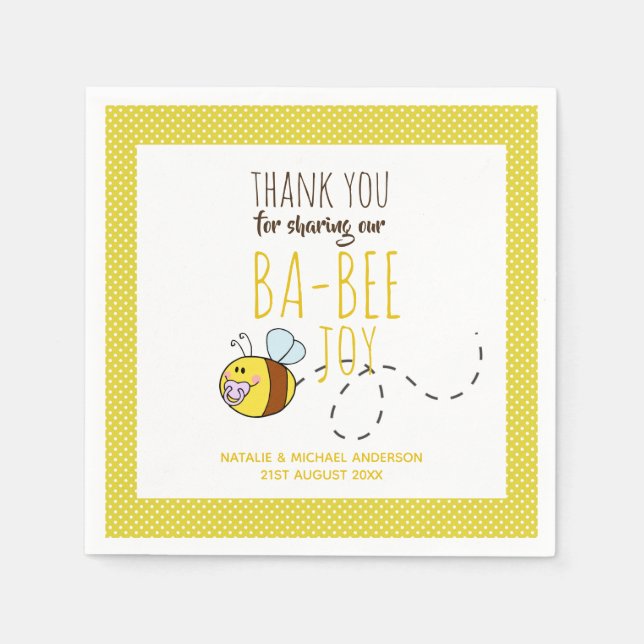 Servilleta De Papel Gracias BA-BEE Baby Shower Yellow Polkadot (Anverso)