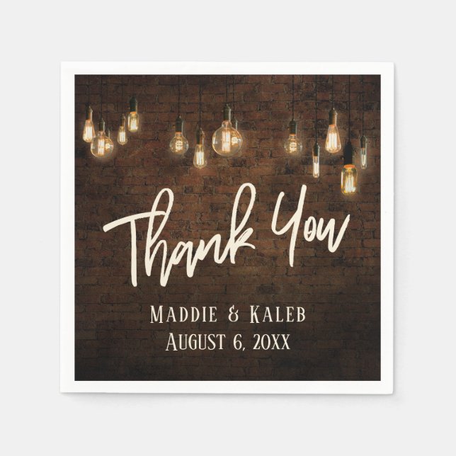 Servilleta De Papel Gracias Ladrillos Industriales con Edison Lights (Anverso)