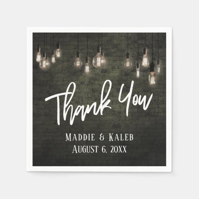 Servilleta De Papel Gracias Ladrillos Industriales con Edison Lights (Anverso)