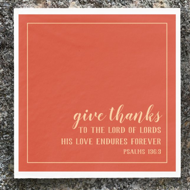 Servilleta De Papel Gracias, Naranja de Escritura de la Biblia, Acción (Give Thanks Christian Bible Scripture napkins for Thanksgiving table decoration orange 
modern)