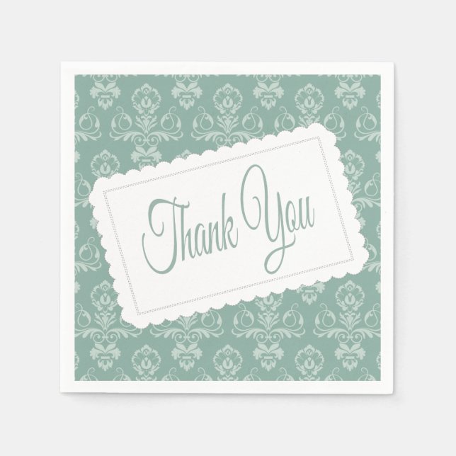 Servilleta De Papel Gracias Patrón Damask Azul, Toallas Verde azuladas (Anverso)