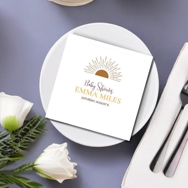Servilleta De Papel Gracias personalizado Baby Shower retro sun Napkin (Subido por el creador)