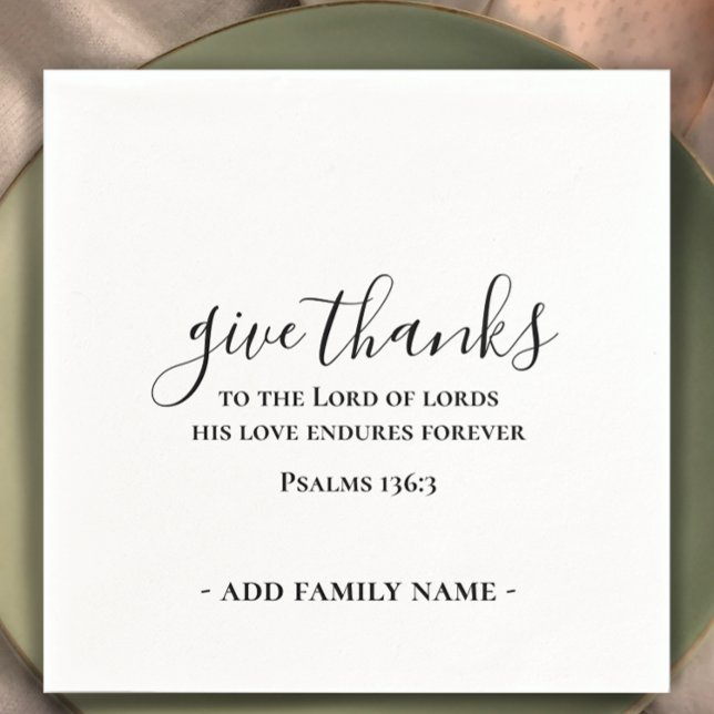 Servilleta De Papel Gracias, Personalizado de Escritura de la Biblia,  (Give Thanks scripture verse Thanksgiving dinner table napkin. Modern script. Personalized simple.
)