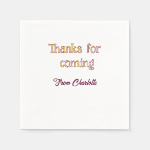 Servilleta De Papel gracias por venir agregar nombre mensaje de texto 