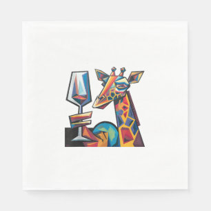 Servilleta De Papel Graciosa Girafa Colorida Bebiendo Cubismo De Vino