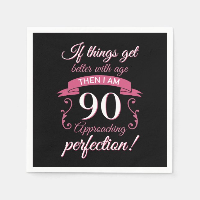 Servilleta De Papel Graciosa 'Perfección' por cumpleaños número 90 (Anverso)