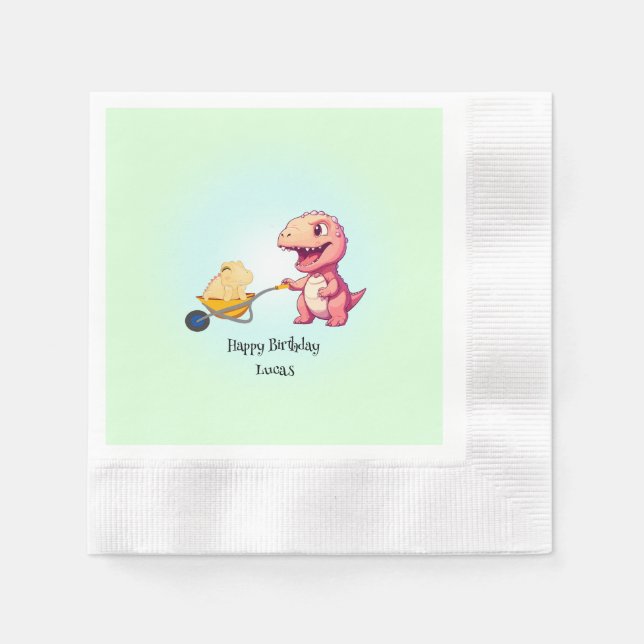 Servilleta De Papel Gracioso carrito de paja de dinosaurio Niños de cu (Anverso)