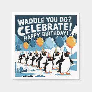 Servilleta De Papel Gracioso diseño de los pingüinos de cumpleaños - "