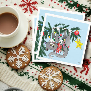 Servilleta De Papel Gracioso gato colgante de árbol de Navidad