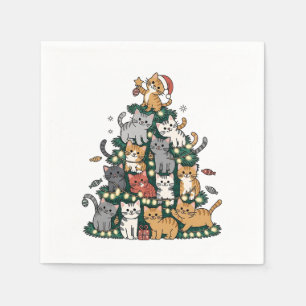 Servilleta De Papel Gracioso Gato de Gato de Árbol de Navidad Gatito A