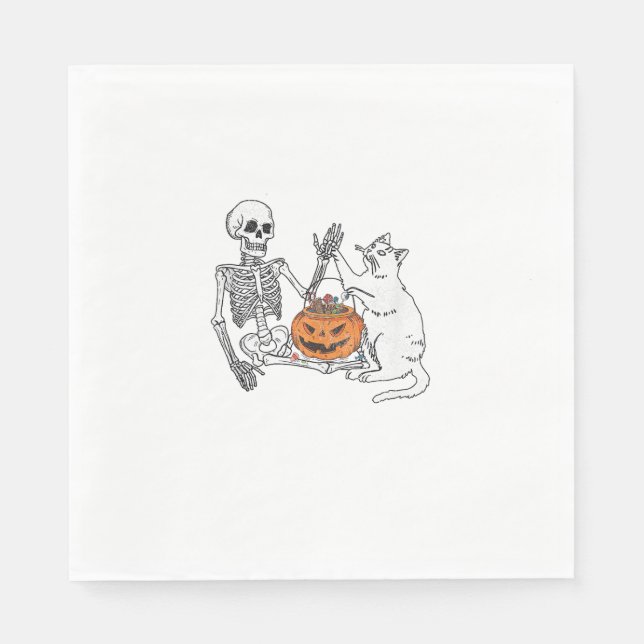 Servilleta De Papel Gracioso gato de Skeleton que ama el disfraz de Ha (Anverso)