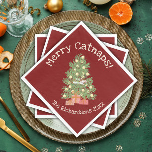 Servilleta De Papel ¡Gracioso gato en el árbol de la Navidad Merry Cat
