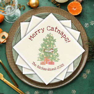 Servilleta De Papel ¡Gracioso gato en el árbol de la Navidad Merry Cat