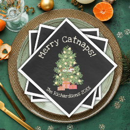 Servilleta De Papel ¡Gracioso gato en el árbol de la Navidad Merry Cat