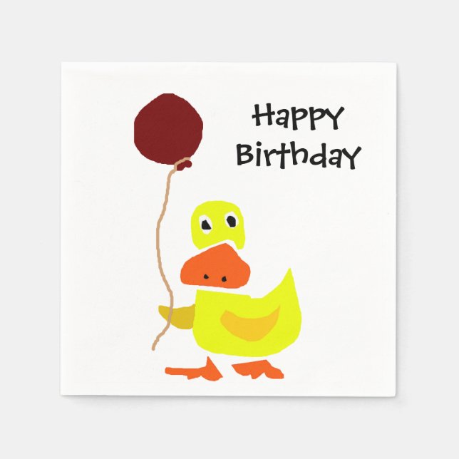Servilleta De Papel Gracioso pato con globo Napkins feliz cumpleaños (Anverso)